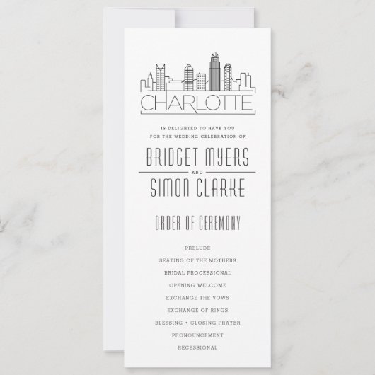 Charlotte Stylized Skyline | Weddenschap-programma Kaart (Voorkant)