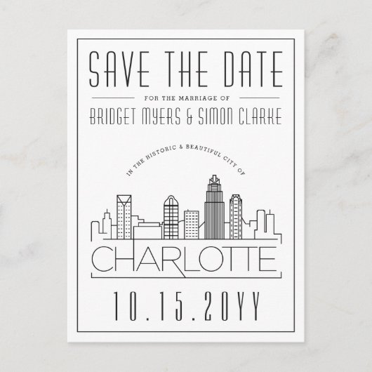 Charlotte Wedding | Gestileerde skyline De datum o Briefkaart (Voorkant)
