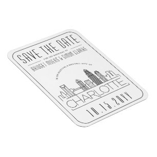 Charlotte Wedding Stylized Skyline Save the Date Magneet
