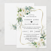Charm Airy Greenery White Flowers Gold Wedding Kaart (Voorkant / Achterkant)