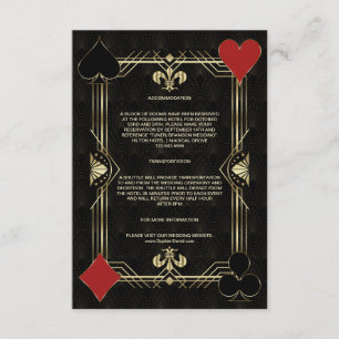 Charm Art Deco Casino Vegas Poker Wedding Details Informatiekaartje