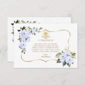 Charm Blauw Bloem Goud Kruis Jongen Eerste Heilige Bedankkaart (Voorkant / Achterkant)