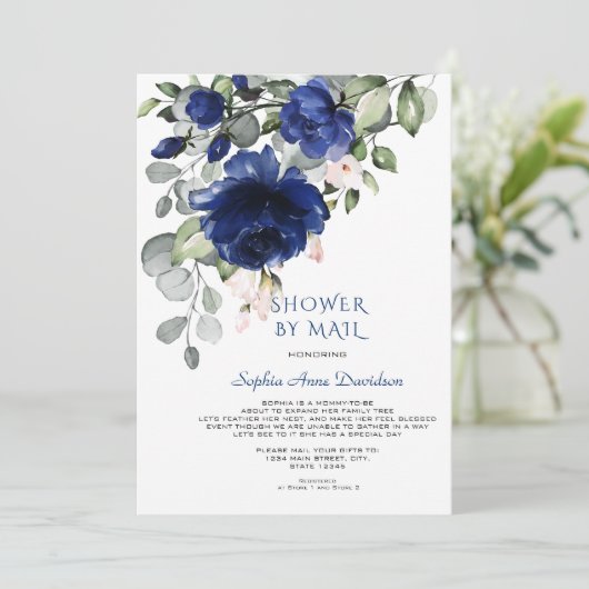 Charm Blue Bloemen Jongens Baby Shower Per Post Kaart (Staand voorkant)