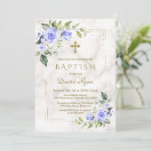 Charm Blue Flowers Gold Glitter Marble Boy Baptism Kaart (Staand voorkant)