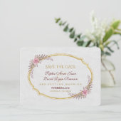 Charm Blush Bloem Gouden Lijst Wit Save The Date (Staand voorkant)