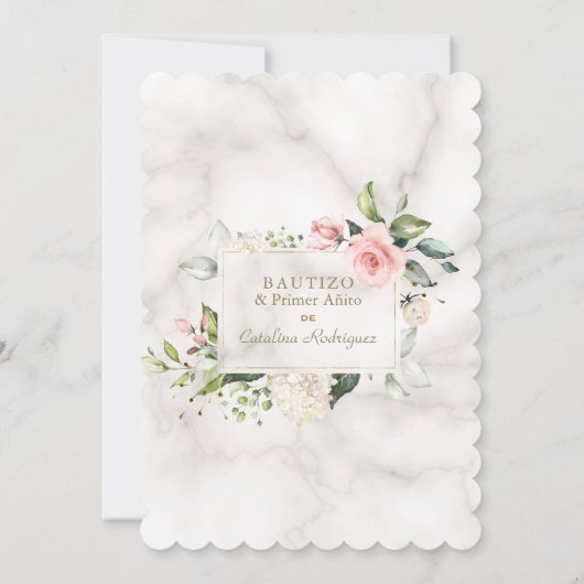 Charm Blush Bloemen Spaans 1e Verjaardag Doopfeest Kaart (Achterkant)