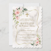 Charm Blush Bloemen Spaans 1e Verjaardag Doopfeest Kaart (Voorkant)