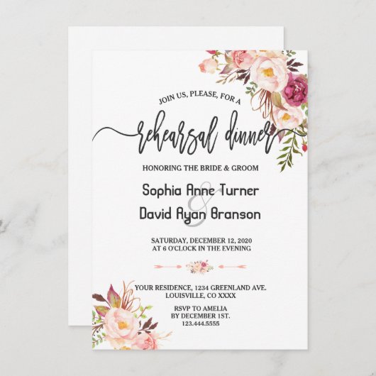 Charm Blush Rood Roze Bloemendiner Kaart (Voorkant / Achterkant)