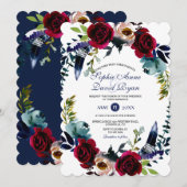 Charm Boho Floral Marsala Navy Blue Wedding Kaart (Voorkant / Achterkant)
