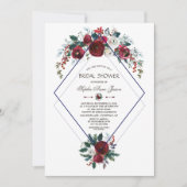 Charm Burgundy Bloem Navy Blauwe Bruiloft Feest Kaart (Voorkant)