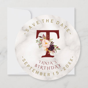 Charm Burgundy Bloemen Goud Marmer Foto Verjaardag Save The Date