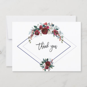 Charm Burgundy Bloemendecoratie Navy Huwelijk Beda Bedankkaart