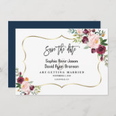 Charm Burgundy Blush Bloem Goud Save The Date (Voorkant / Achterkant)