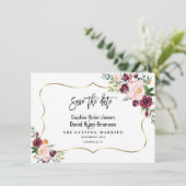 Charm Burgundy Blush Bloem Goud Save The Date (Staand voorkant)