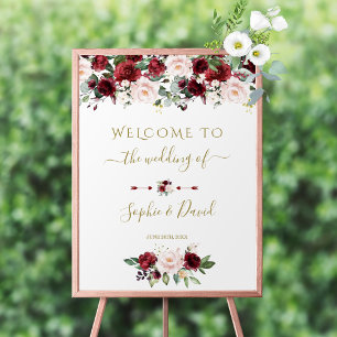 Charm Burgundy Pink Floral Welcome Weduwenbord Poster