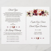 Charm Burgundy Red Marsala Floral Wedding Programm (Voorkant)