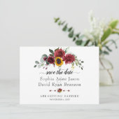 Charm Burgundy Sunflower Weddenschap Save The Date (Staand voorkant)