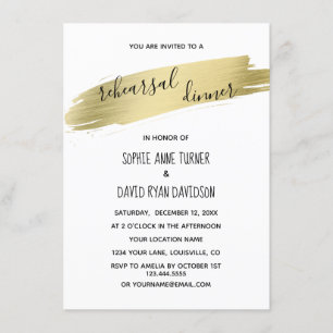 Charm Calligraphy Gold Stroke Rehearsal Dinner Kaart