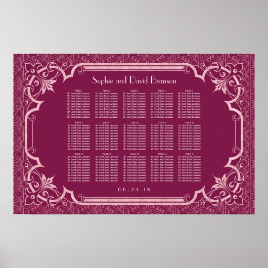 Charm Cooper Great Gatsby Wedding Seating Chart Poster (Voorkant)