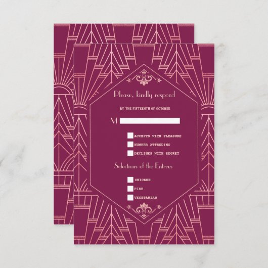 Charm Cooper Rose Great Gatsby 1920 Mariage RSVP (Devant / Derrière)