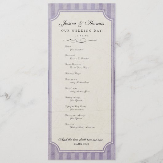 Charm Custom Lila Paars Wedding Program Programma (Voorkant)