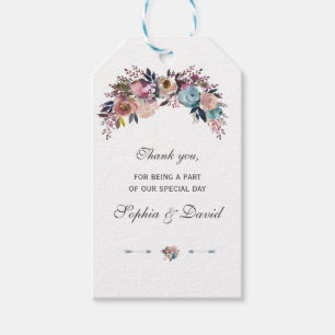 Charm Dusty Blauw Roze Bloemen Boeket Huwelijk Cadeaulabel
