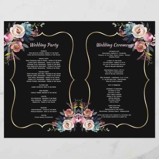 Charm Dusty Blue Pink Flowers Gold Wedding Program (Achterkant)