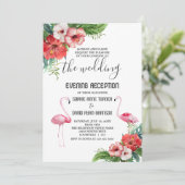 Charm Flamingo Floral Wedding Evening Reception Kaart (Staand voorkant)