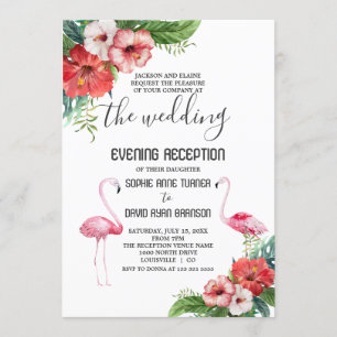 Charm Flamingo Floral Wedding Evening Reception Kaart