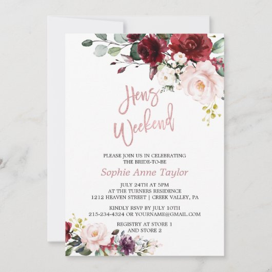 Charm Floral Roos Gold Bachelorette Weekend Party Kaart (Voorkant)