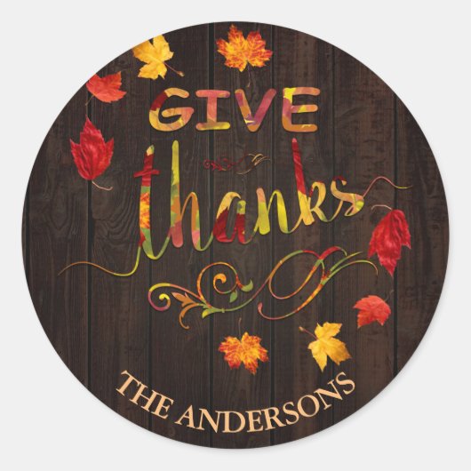 Charm Geef Dank Hout Thanksgiving Monogram Ronde Sticker (Voorkant)