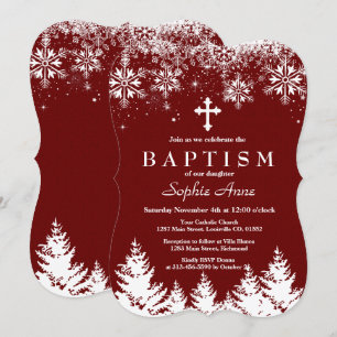 Charm Girl Winter Snowflakes Red Glitter Baptisme Kaart