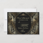 Charm Gold Art Déco Peacocks Mariage RSVP (Devant)