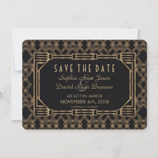 Charm Gold Black Great Gatsby 1920s sparen de datu Save The Date (Voorkant)