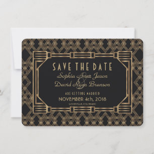 Charm Gold Black Great Gatsby 1920s sparen de datu Save The Date