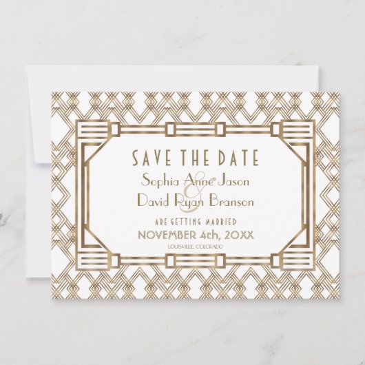 Charm Gold Black Great Gatsby 1920s sparen de datu Save The Date (Voorkant)