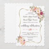 Charm Gold Blush Pink Floral Wedding Kaart (Voorkant / Achterkant)