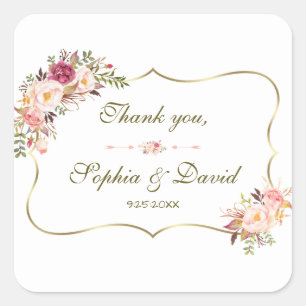 Charm Gold Blush Pink Floral Wedding Vierkante Sticker