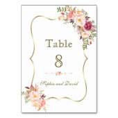 Charm Gold Blush rose Floral Numéro de table (Dos)