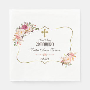 Charm Gold Blush Roze Bloemense Heilige Communie Servet