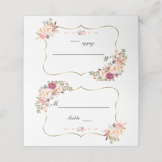 Charm Gold Blush Roze Bloemige Trouwtafel Nummer (Buitenkant ongevouwen)