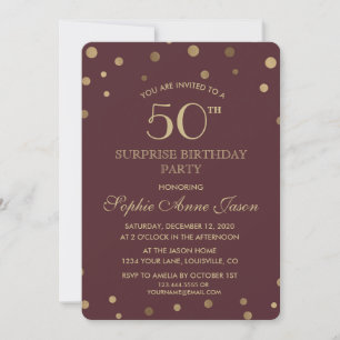 Charm Gold Confetti Burgundy 50th Birthday Party Kaart