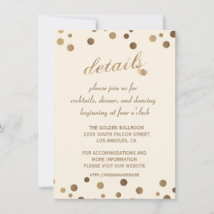 Charm Gold Confetti Champagne Wedding Details Kaart