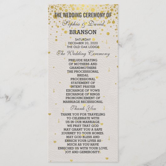 Charm Gold Confetti Programme de mariage en cuir b (Devant)