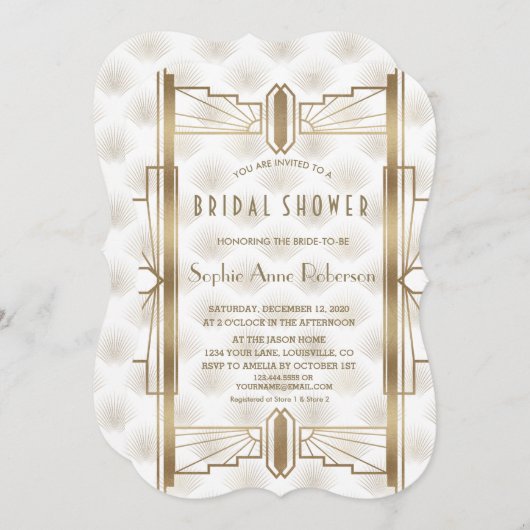 Charm Gold Great Gatsby Art Deco Bruiloftsfeest Kaart (Voorkant / Achterkant)