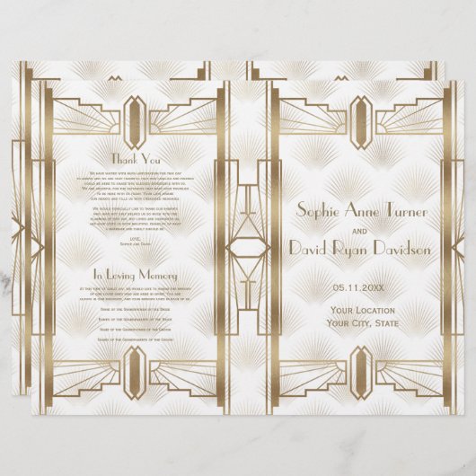 Charm Gold Great Gatsby Art Déco Programme de mari (Devant / Derrière)
