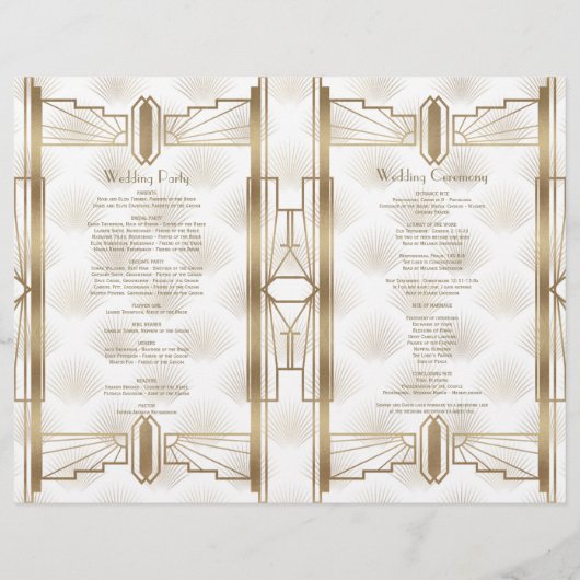 Charm Gold Great Gatsby Art Deco Wedding Program (Achterkant)