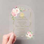 Charm Gold Lente Blush Bloemen Meisje Eerste Heili Acryl Uitnodigingen (Insitu (Draagbaar))