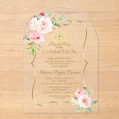 Charm Gold Lente Blush Bloemen Meisje Eerste Heili Acryl Uitnodigingen (Voorkant)