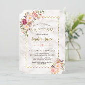 Charm Goud Waterverf Blush Roze Bloem Doop Kaart (Staand voorkant)